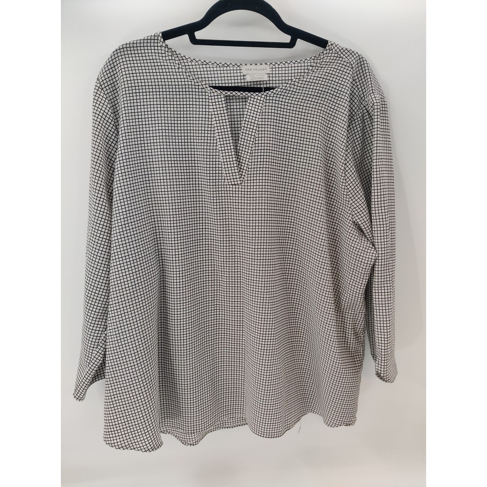 Van Heusen Womens XXL Plaid Print Long Sleeve Blouse Top Business‎ Casual
